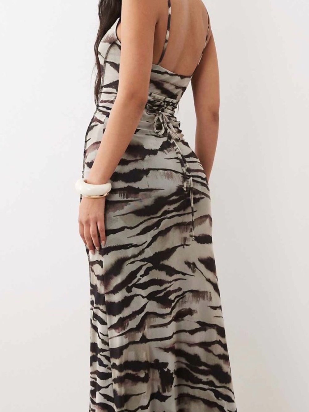 ASOS Sleek Zebra-Print Slip Dress in Black and Cream - Picture 2 of 8